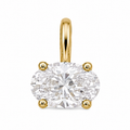 An oval-cut diamond solitaire pendant in a yellow gold four-prong setting with a matching gold bail, shown on a solid white background.